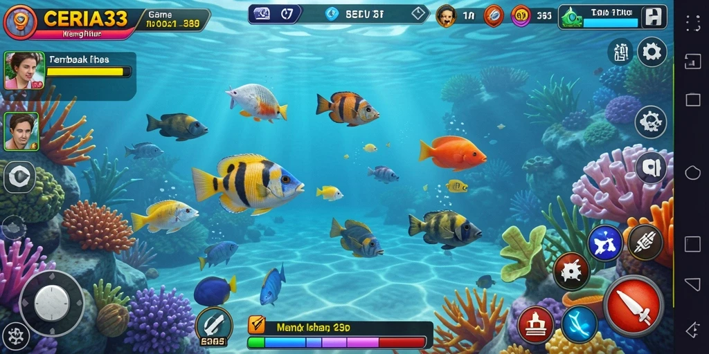 Tampilan gameplay seru di CERIA33 yang penuh dengan ikan.