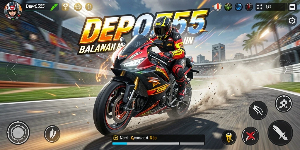 Tampilan gameplay intens balapan motor di DEPO555.