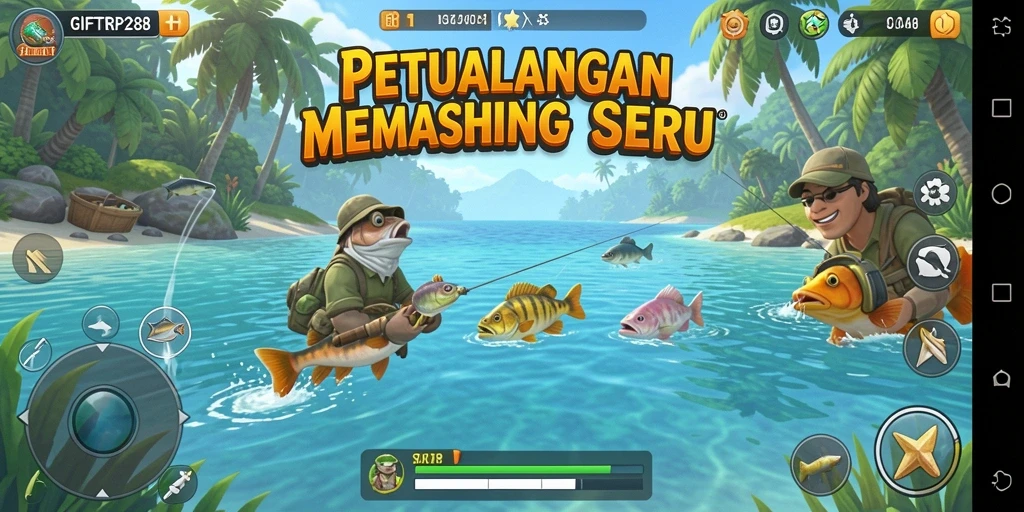 Screenshot gameplay GIFTRP288 menampilkan aksi memancing yang seru dan menarik.