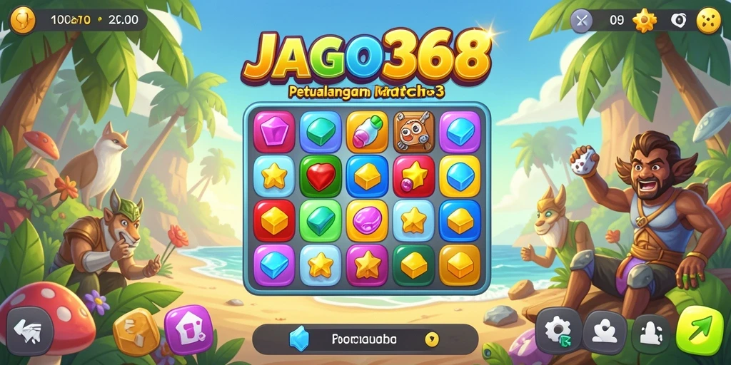 Tampilan gameplay <strong>JAGO368</strong> saat mencocokkan buah-buahan dalam permainan Match-3.